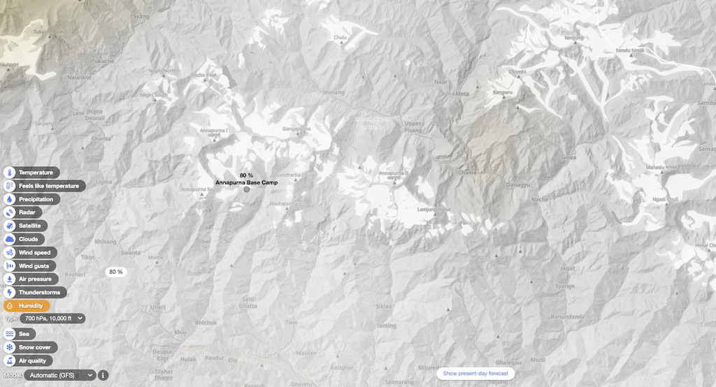Humidity at Annapurna Base Camp in October 2024