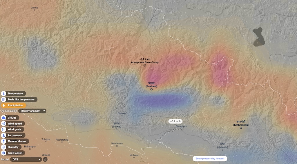Precipitation at Annapurna Base Camp in October 2024