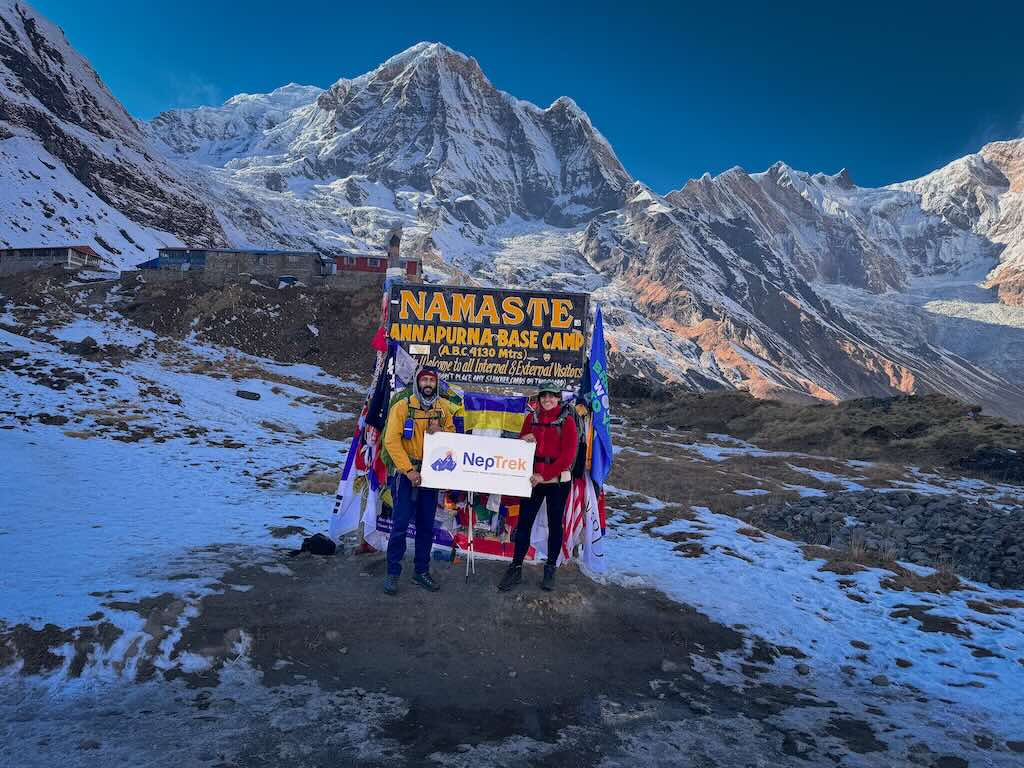 Trekkers on Annapurna Base Camp in January