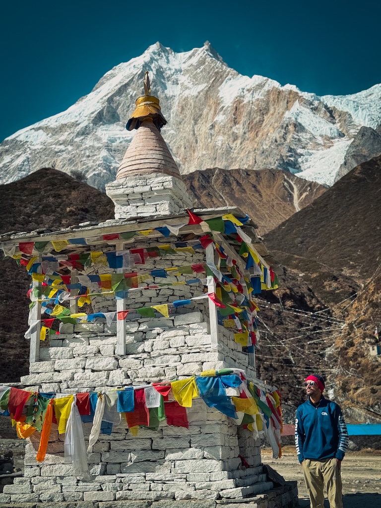 A beautiful sight of Mt. Manaslu with Pung Gyen Gompa