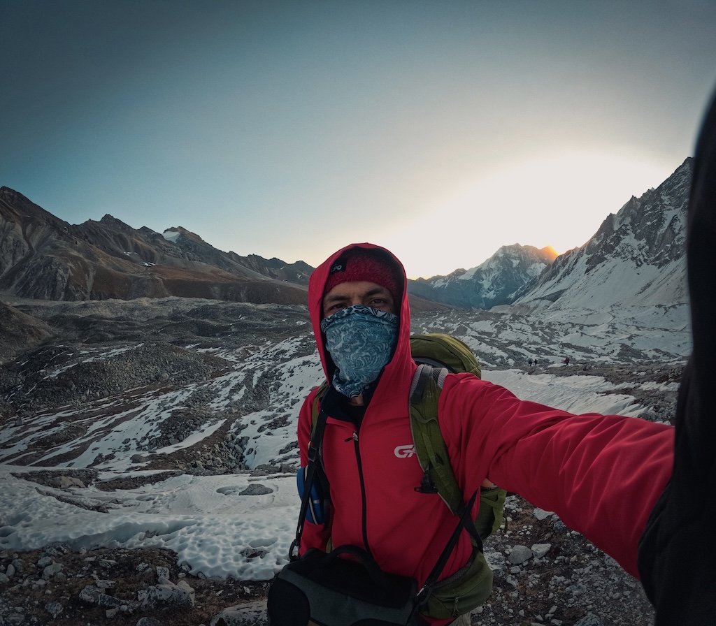 Surviving -25˚C at Larke Pass with a soft shell zip-up and quarter-zip tee from Gorkha Athletics.