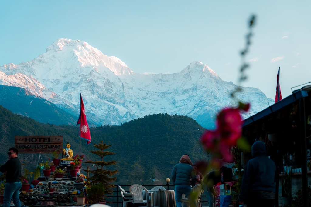 Picturesque sight of Annapurna South and Hiunchuli from Ghandruk
