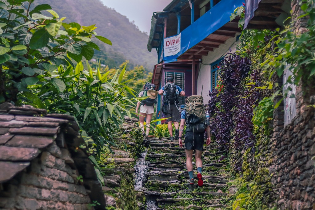 Trekkers on their way to Annapurna Base Camp